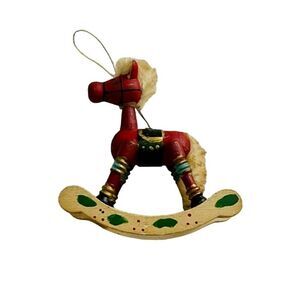 Russ Country Antique Ornaments Wooden Rocking Horse Red